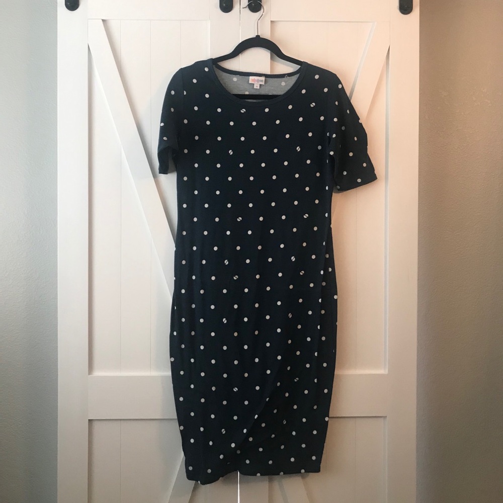 LuLaRoe Julia dress dark navy blue with white dot